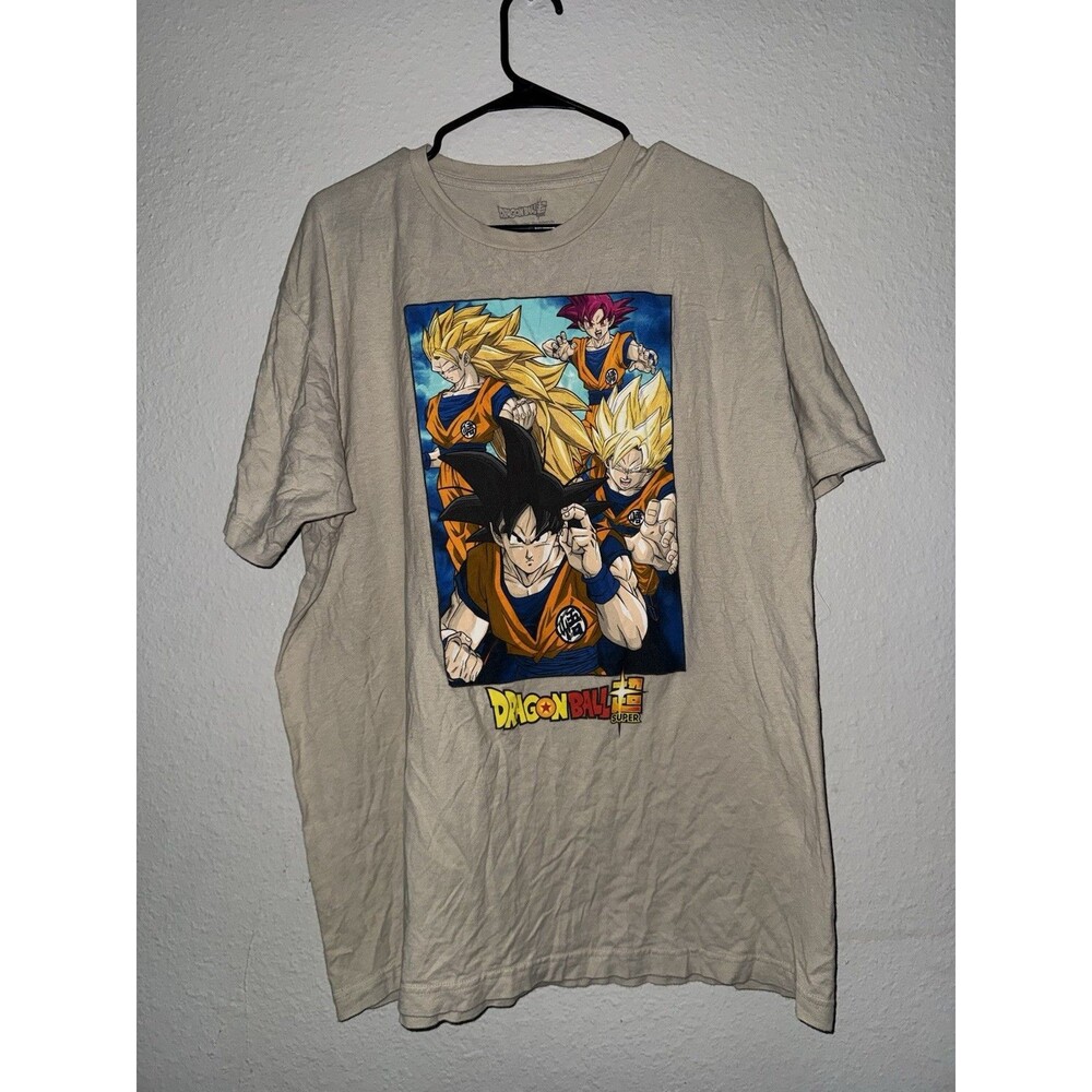 Dragon Ball Super Goku Graphic Crew Neck Beige T-Shirt Men's XL Toei Animation